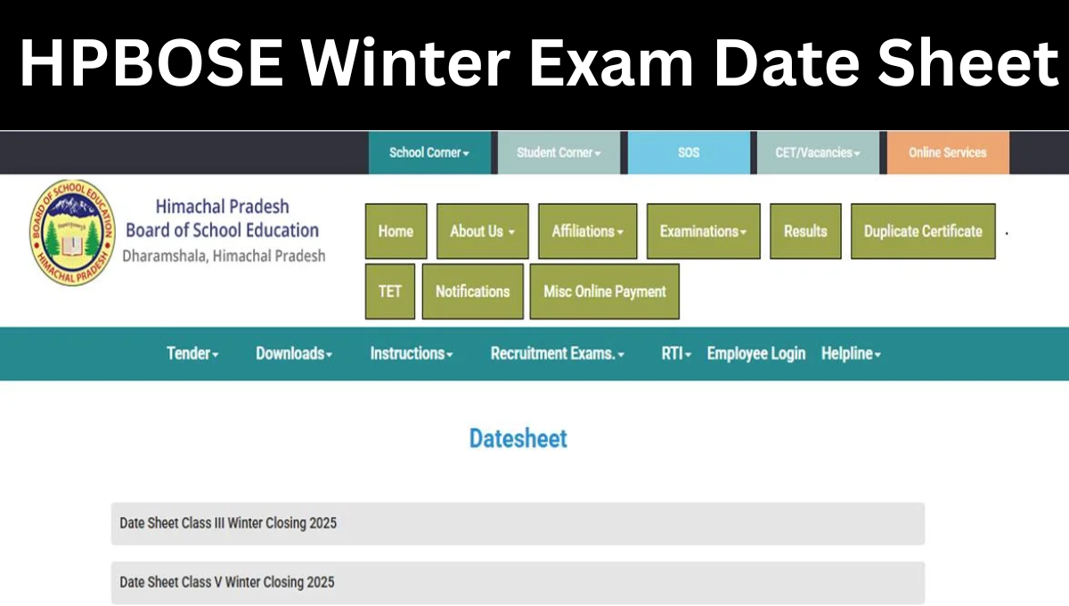 HPBOSE Winter Exam Date Sheet